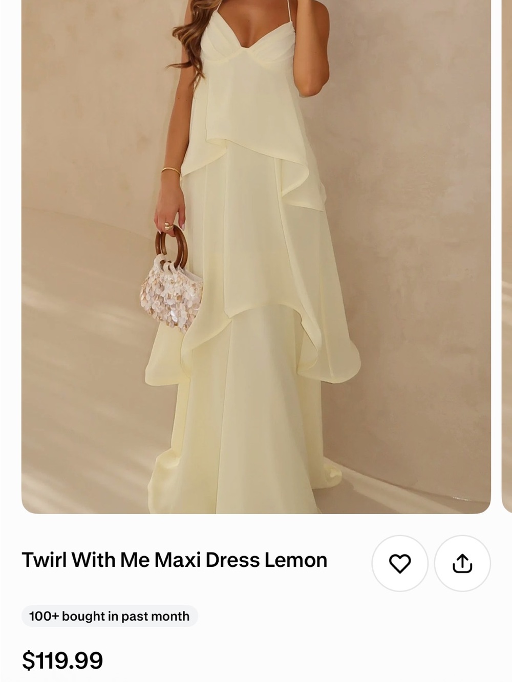 White Fox Boutique Pale Yellow Layered Chiffon Maxi Dress